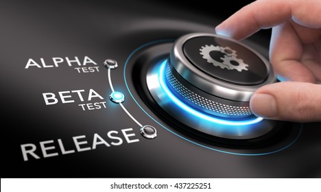 Hand turning a process knob. Concept of software or app development. Composite image between a photography and a 3D background. - Shutterstock ID 437225251