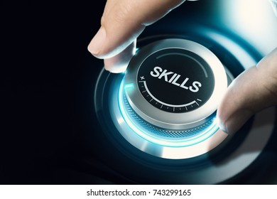 Hand turning a skill test knob to the maximum position. Concept of professional or educational knowledge over black background. Composite image between a hand photography and a 3D background. - Shutterstock ID 743299165