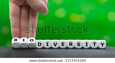 Hand turns dice and changes the word diversity to biodiversity.