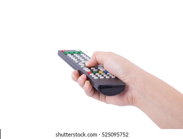 Hand With Tv Remote Control Isolated On White Background