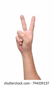 Hand with two fingers making sign as victory isolated on white background