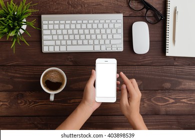hand use phone blank screen top view - Shutterstock ID 403898539