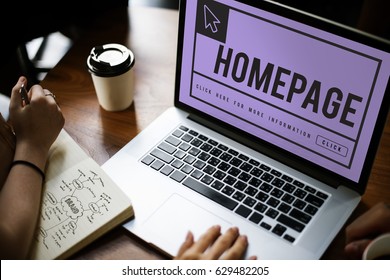 Hand using laptop with digital website graphic