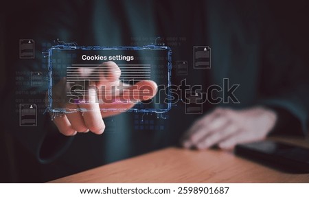hand using laptop while choose to accept internet cookies policy or reject. Customer data privacy concept that allow web browser to collect user data to resell or use for marketing purpose
