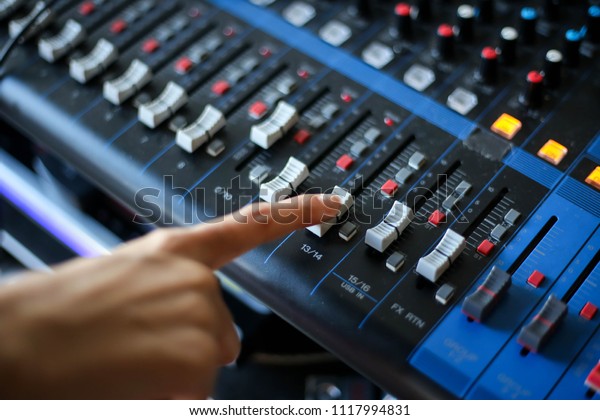 Hand Using Mixing Consolesound Recording Studio Stock Photo Edit