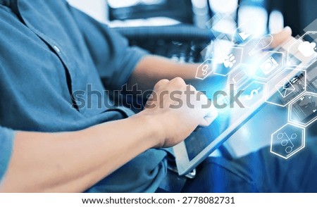Hand using smartphone connecting, Network of business concept.	