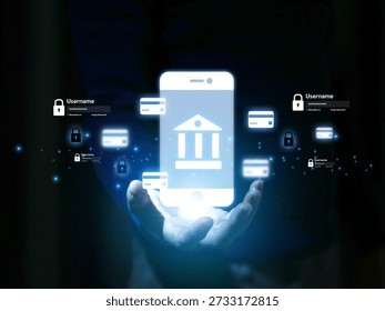Hand using a smartphone for secure mobile banking app for digital wallet payment easy and fast money transfer