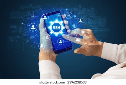Hand using smartphone with technology concept