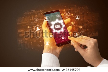 Hand using smartphone with technology concept