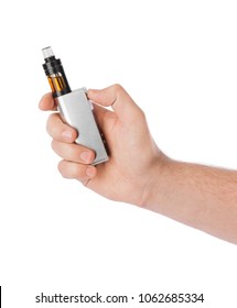 Hand With Vape Device For Smoking Isolated On White Background