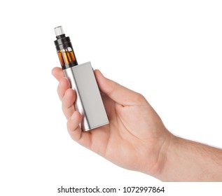 Hand With Vape Device For Smoking Isolated On White Background