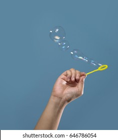 Hand Wand Blowing Bubbles Blue 