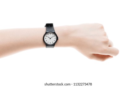 Hand With Watch  Isolated On White Background