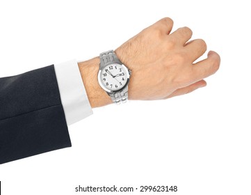 Hand And Watch Isolated On White Background