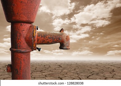 Hand Water Pump With Dry Earth Concept