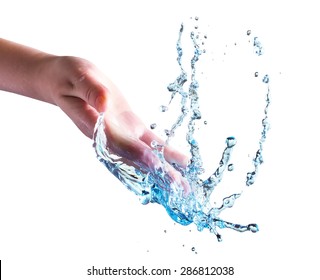 Hand With Water Splash Isolated On The White Background