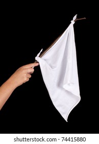 Hand Waving With A White Flag To Surrender