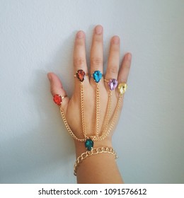 Hand Wearing Infinity Jewelry Stones, Vintage Concept