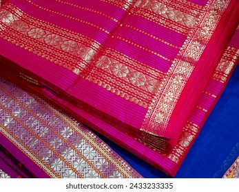 Hand Weaving Silk, Handloom Sarees, saree with golden details, woman wear on festival, ceremony and weddings, expensive sarees are famous for their gold and silver zari, brocade. Incredible India. - Powered by Shutterstock