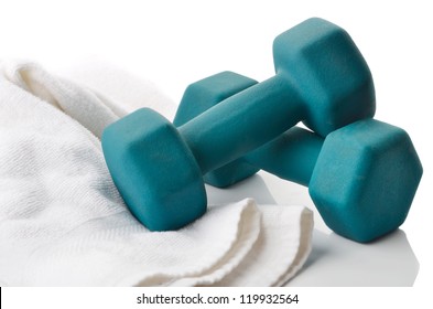 Hand Weights For Exercise And A Towel