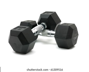 Hand Weights Isolated Against A White Background