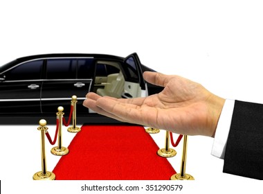 Hand Welcome Gesture To A Luxury Limousine Ride