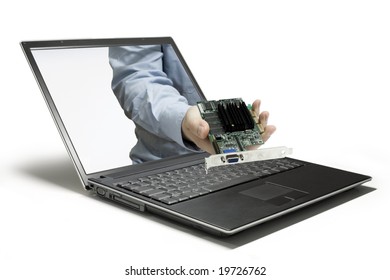 3d rendering of a laptop with gun coming out