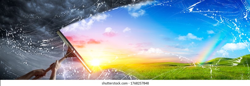 Hand Wiping The Cloudy Sky For A New Better World - Clean Environment Concept
 - Shutterstock ID 1768257848