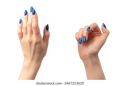 Hand of a woman with blue nails isolated on a white background. - Powered by Shutterstock