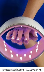 A Hand Of A Woman Under A UV Lamp, Curing Hybrid Varnish