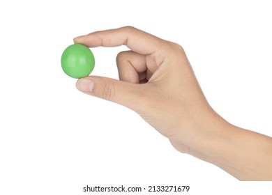 Hand with a Wood Round Ball Isolated on white background - Shutterstock ID 2133271679