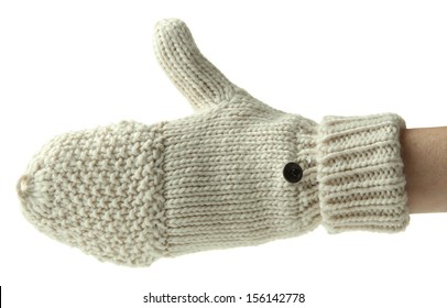 Hand In Wool Mitten, Isolated On White