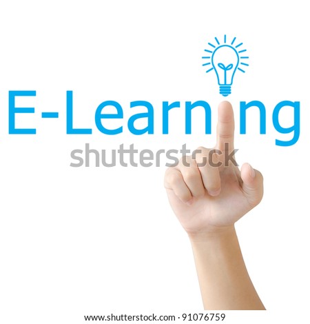 Hand and word e-learning. - business concept isolated on white background