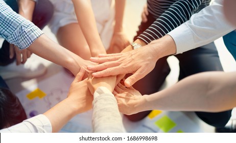 Hand for work together concept, Hand stack for business and service, Volunteer or teamwork togetherness, Concept connection of community and charity. Group of happy people or team participation.