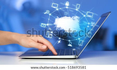 Hand working with a Cloud Computing diagram, new technology concept