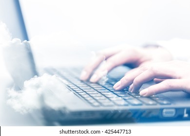Hand working with a Cloud Computing, hand and keyboard in double exposure - Shutterstock ID 425447713
