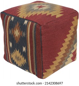 Hand Woven Kilim Pattern Pouf For Living Room.