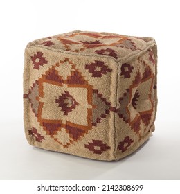 Hand Woven Kilim Pattern Pouf For Living Room.