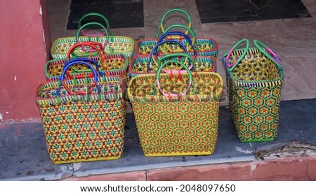 Hand woven plastic wire basket bags for shopping