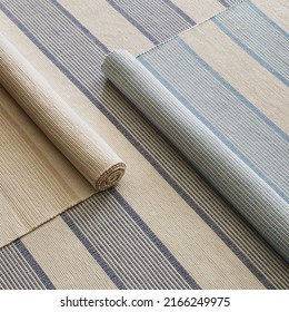 Hand Woven Stripe Cotton Area Rug.