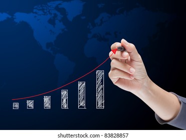  hand write graph on blue background
