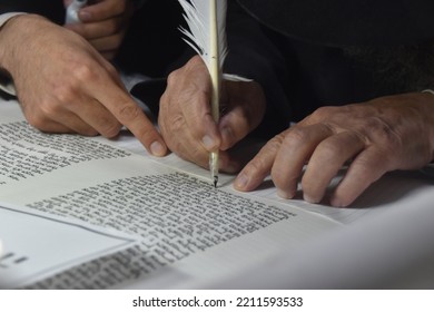 A Hand Writes Letters In The Sefer Torah, The Holiest Book In Judaism
Afula Israel 2022