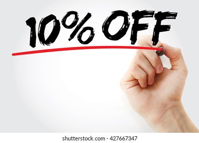 Hand writing 10% Off with marker, sale business concept background