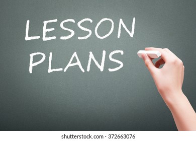 Hand Writing With Chalk Lesson Plans Concept On Blackboard