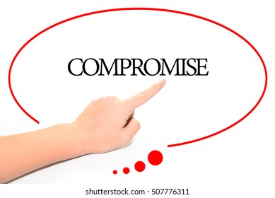 Hand Writing COMPROMISE  With The Abstract Background. The Word COMPROMISE Represent The Meaning Of Word As Concept In Stock Photo.