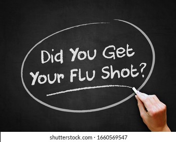 A hand writing 'Did You Get Your Flu Shot?' on chalkboard.