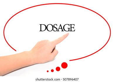 Hand Writing DOSAGE  With The Abstract Background. The Word DOSAGE Represent The Meaning Of Word As Concept In Stock Photo.