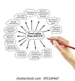 Hand Writing Element Of Food Safety Plan-HACCP For Business Concept And Use In Manufacture Industry (Training And Presentation).