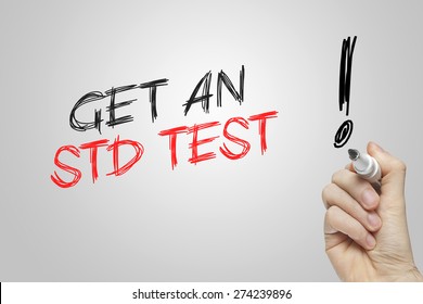 Hand Writing Get An Std Test On Grey Background