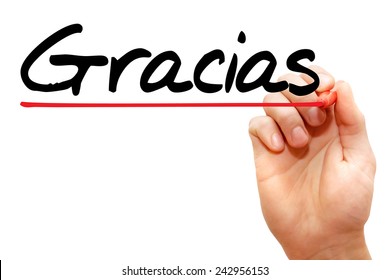 Hand writing Gracias with marker, business concept 